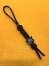 550 Paracord Knife Lanyard Jet Black With Flamed Titanium Alloy Spyderco Bead picture