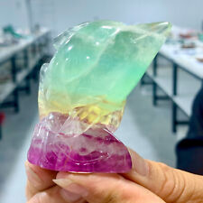 128G Natural Purple Green fluorite Handcarved dolphin Crystal Specimen picture