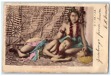 1913 Two Native Girls Reclining on Tappa Java Antique Posted Postcard picture