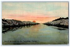 Everglades Florida FL Postcard One Of The Canals Sunset Scene c1940's Vintage picture