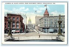 c1910's Glimpse Of State Capitol From Monument Circle Indianapolis IN Postcard picture