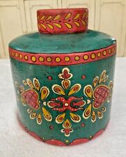 Large Stoneware carved and hand painted Asian Vase 11.25
