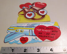 2 Vintage Valentines Die Cut Single Sided Card TRAVEL AIR PLANE BINOCULARS 50's picture