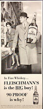 1960 Fleischmann's Whiskey Print Ad Woman Watching Man With Big Bottle picture