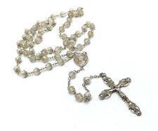 Vintage Sterling Silver Milky White Bead Rosary Necklace, 54.5g picture