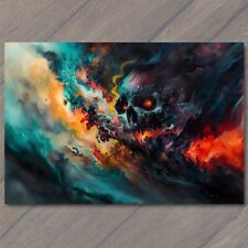 Postcard Skull Clouds Art Colorful Creepy Painting Unusual Strange Weird Fun picture