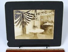 ANTIQUE WWI PHOTO PHOTOGRAPH PATRIOTIC SOLDIER SAILOR IN HOME UNITED STATES FLAG picture