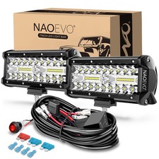 NAOEVO 7 Inch LED Light Bar, White Off Road/Fog Lights with 2-Lead Harness picture