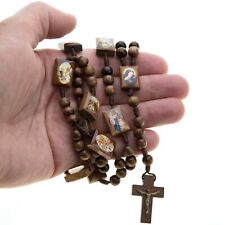 Stations Way of the Cross Wood Rosary Beads Catholic Corded Men Women Brown picture
