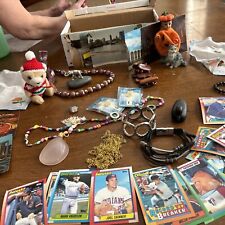 Vintage Junk Drawer Lot Jewelry Baseball Cards Duck Kids Toys Elephant picture