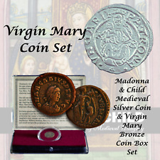 2PACK Virgin Mary Coin Set Madonna & Child Silver & Bronze Roman AE Arcadius Box picture