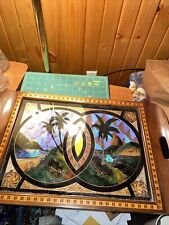Vintage 1943 Brazilian Santos / Rio Iridescent Butterfly Wing Wooden Inlay Tray picture
