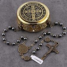 6Mm Hematite Stone Black Beads Catholic Saint Benedict Rosary Necklace Crucifix picture