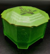 HTF 1920s Art Deco Ramses Roxana Uranium Glass Vanity Jar Nudes *UV Reactive picture