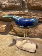 Ceramic House of Nene Blue Green Glaze Sperm Whale On White Rock (Coral?) picture