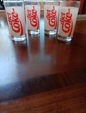 4 Vintage Diet Coke White and Red Coca Cola Glasses 12 oz.  #3920~ 5 1/2