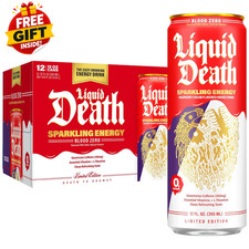 Liquid Death Sparkling Energy Blood Zero Raspberry Cream 12oz 12 Pack picture