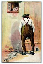 c1910's Drunk Man Peeing Woman On The Window Germany Unposted Antique Postcard picture