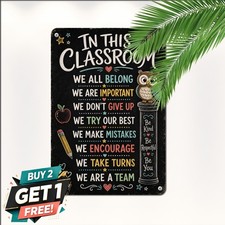 Everyone Belongs Classroom Owl Tin Sign School Teacher Welcome Metal Plaque picture