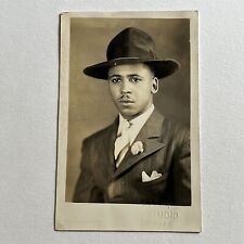 Antique RPPC Real Photograph Postcard Handsome Black African American Man ID picture
