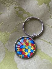 Autism Design Keychain, one inch round cabachon, silver ring, NEW picture