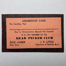 Vintage Dead Pecker Club Circumcision Membership Card Risque Adult Gag Novelty picture