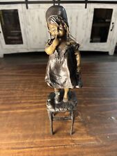 MAGNIFICENT 1900s BRONZE OF A GIRL STANDING ON A CHAIR BY JUAN CLARA picture