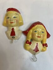 Vintage Chalkware Wall Hanging Dutch Girl and Boy with Hooks RARE picture