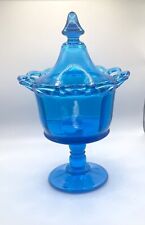 Vtg Viking Blue Glass Pedestal Candy Dish With Lid picture