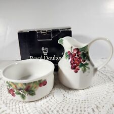 Royal Doulton Everyday Vintage Grape Cream & Open Sugar Bowl England 1994 w Box picture