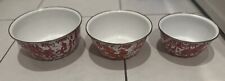 VTG enamelware mixing/nesting bowls. Set of 3 Red & White speckled splatterware picture
