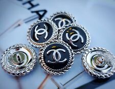 10 Chanel Steel Stamped CC Silver & Black Round Button 16mm Set of 10 picture