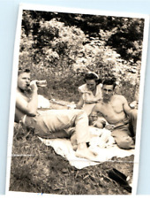 Vintage Photo 1948, Shirtless Couples Picnic, Drinking, 4.25x3.25 picture