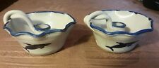 pair candle holders cobalt blue whale decorated salt glazed williamsburg picture