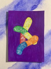 Sour Gummy Worms - neon glow ACEO 2.5x3.5 original blacklight acrylic painting picture