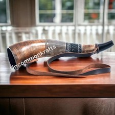 Viking War Horn - 16" Genuine Ox-Horn Battle Trumpet - Premium Hand Engraved picture