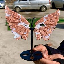 185G Natural Pink Agate Cotton Candy Agate Handcarved butterfly Crystal Specimen picture
