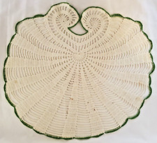 Crocheted Doily Vintage White Green Fan Shell Pattern Handmade picture