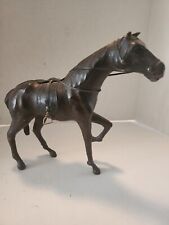 Large Vintage Leather Horse figure statue Equestrian Home Decor Glass Eyes picture