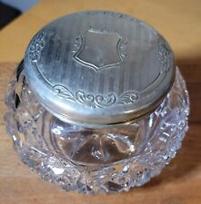 Antique Silverplated Victorian Glass Powder Puff Vanity Dresser Trinket Jar picture