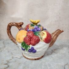 Vintage Ceramic Fruit Teapot Basket Weave Design picture