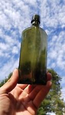 Antique Green Yellowish  Schnapps Bottle Old Gin or Rum Bottle *Neat Size * picture