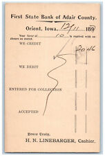 Orient Iowa IA Creston IA Postal Card First State Bank of Adair County 1897 picture