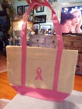 NEW Breast Cancer Muslin Tote Bag Logo on Front Pink Straps 16 x 12 x 4 Charity picture