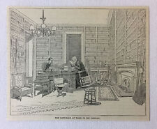 1887 magazine engraving ~ GEORGE BANCROFT IN HIS LIBRARY historian, Newport, RI picture