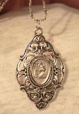 Lacy Festooned Open Filigree St. Rita of Cascia Medal Silvertone Necklace picture