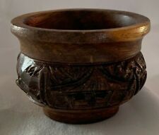 Vintage Oriental Carved Wood Trinket Dish, Small picture