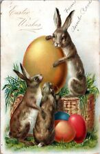 Raphael Tuck Easter Bunny Postcard Three Brown Rabbits Giant Yellow Egg QF picture