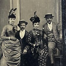 Antique Tintype Photograph Men & Beautiful Women Sitting On Lap Affectionate picture