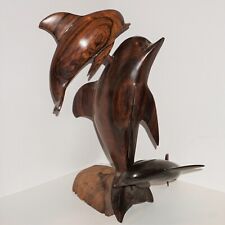 Dolphin Sculpture Trio 3 Pc Wooden Brown J Martin Acosta Puerto Vallarta EUC AP picture